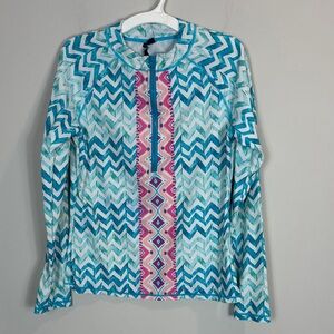 Rash Guard Chevron Patterned Women's Swim Top - Size Medium